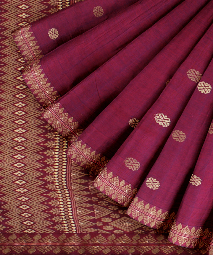 Red yellow handwoven assam cotton saree