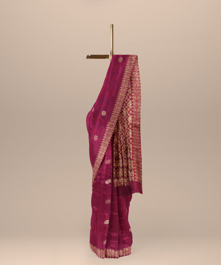 Red yellow handwoven assam cotton saree