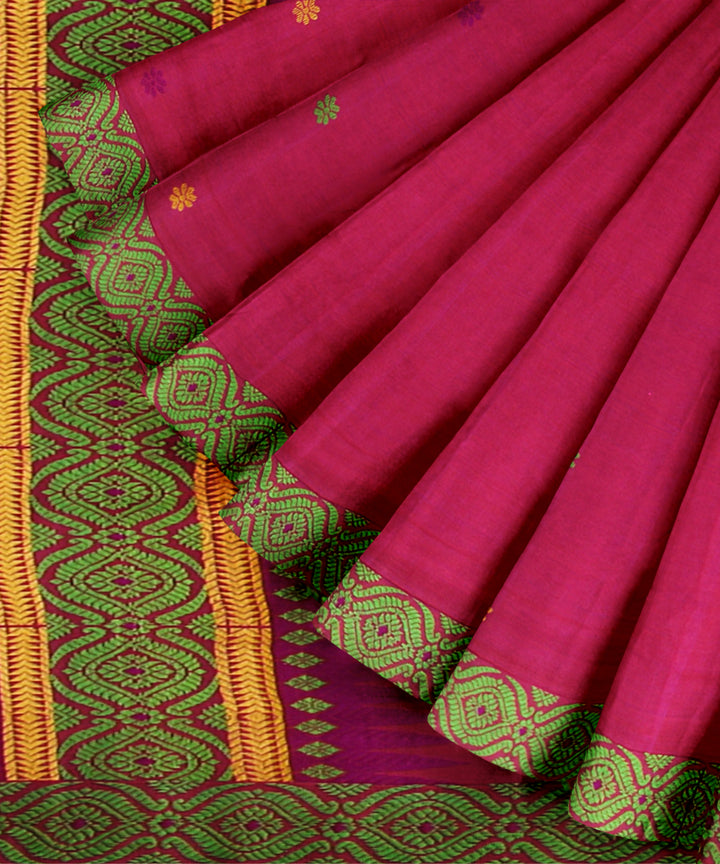 Red yellow cotton assam handloom saree