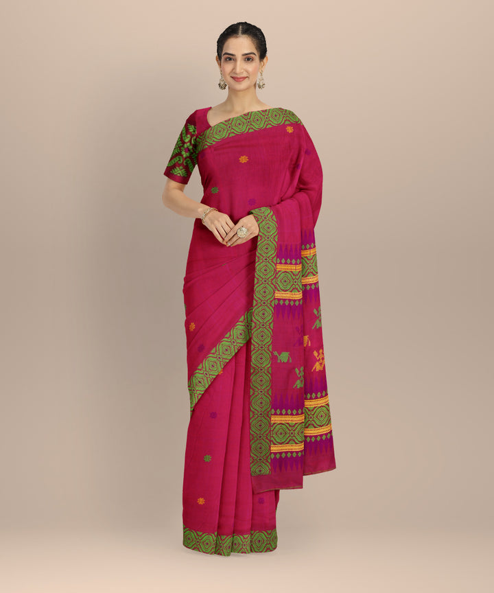 Red yellow cotton assam handloom saree