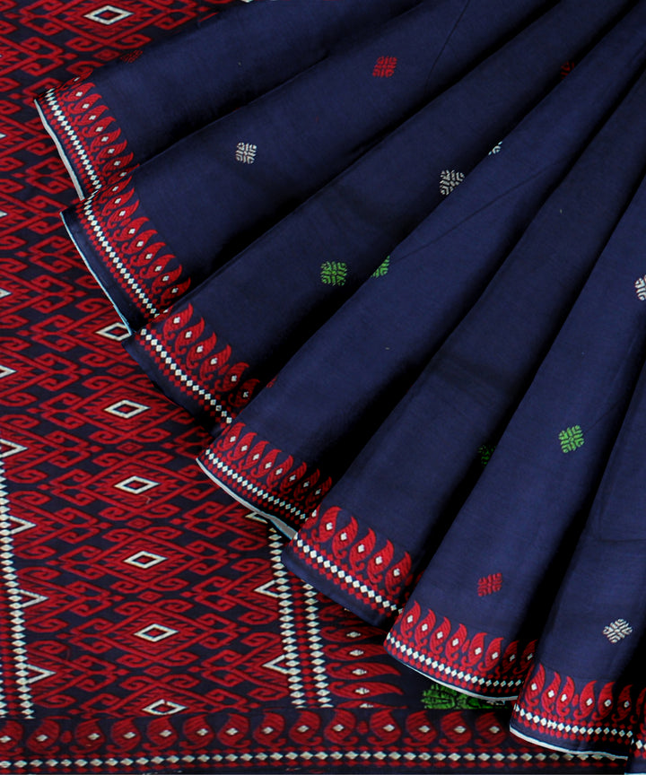 Navy blue red cotton handloom assam saree