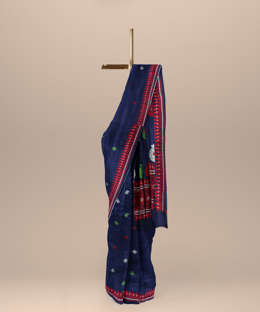 Navy blue red cotton handloom assam saree