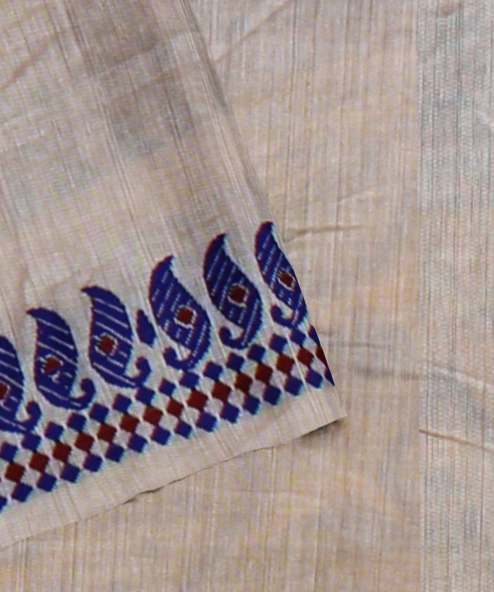 Cream blue cotton handloom assam saree