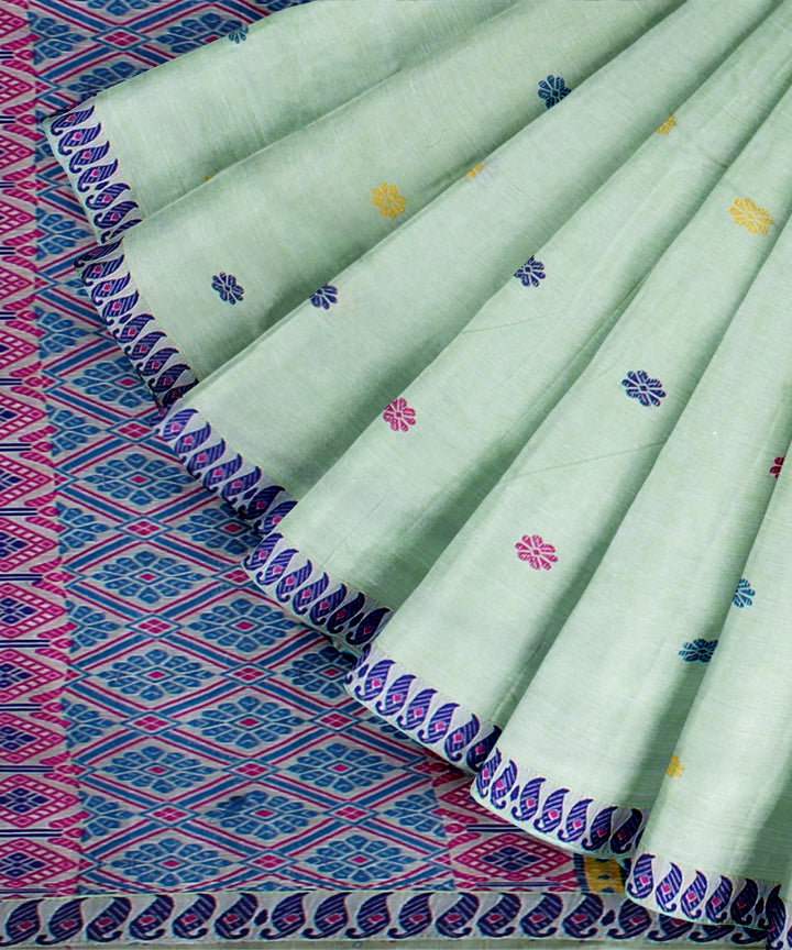 Pista green blue cotton handloom assam saree