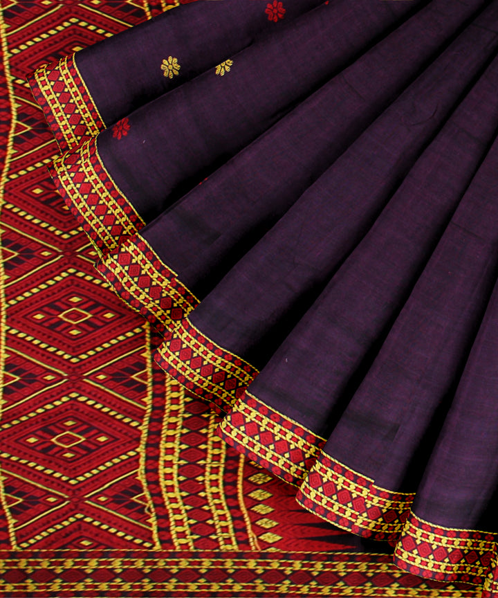 Purple red cotton handloom assam saree