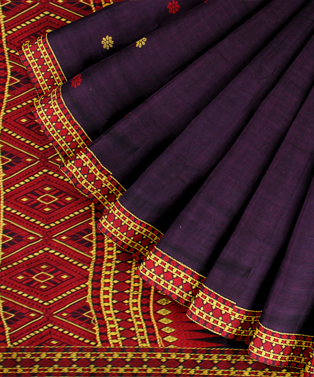 Purple red cotton handloom assam saree