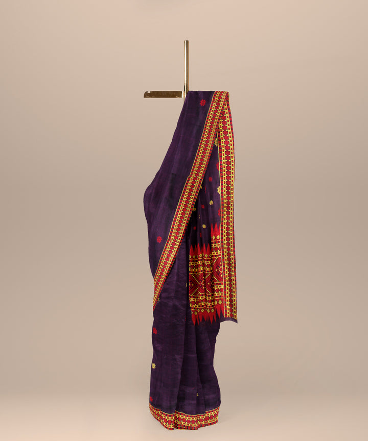 Purple red cotton handloom assam saree