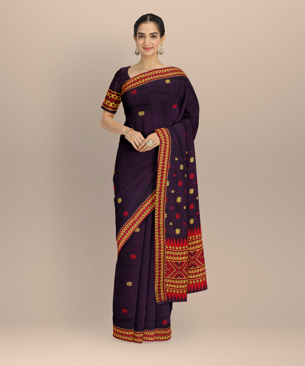 Purple red cotton handloom assam saree