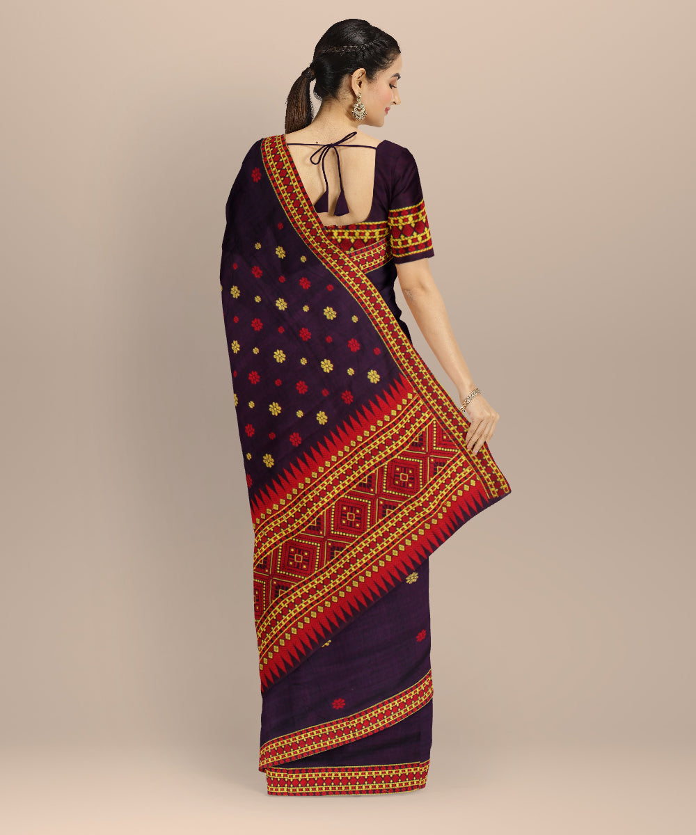 Purple red cotton handloom assam saree