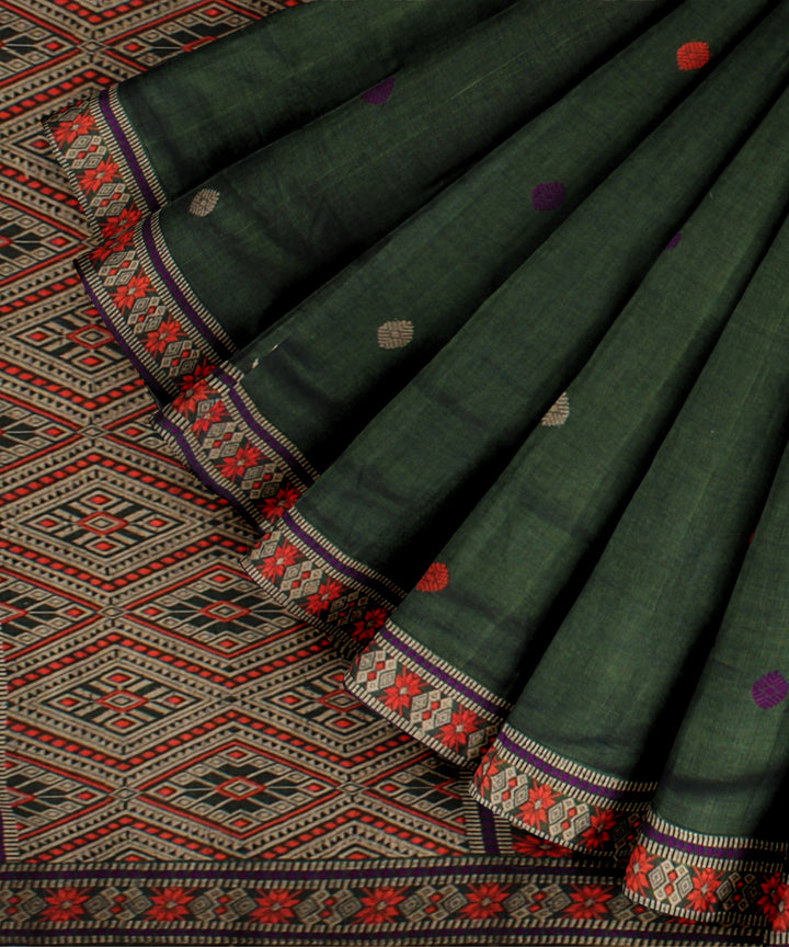 Dark green grey cotton handloom assam saree