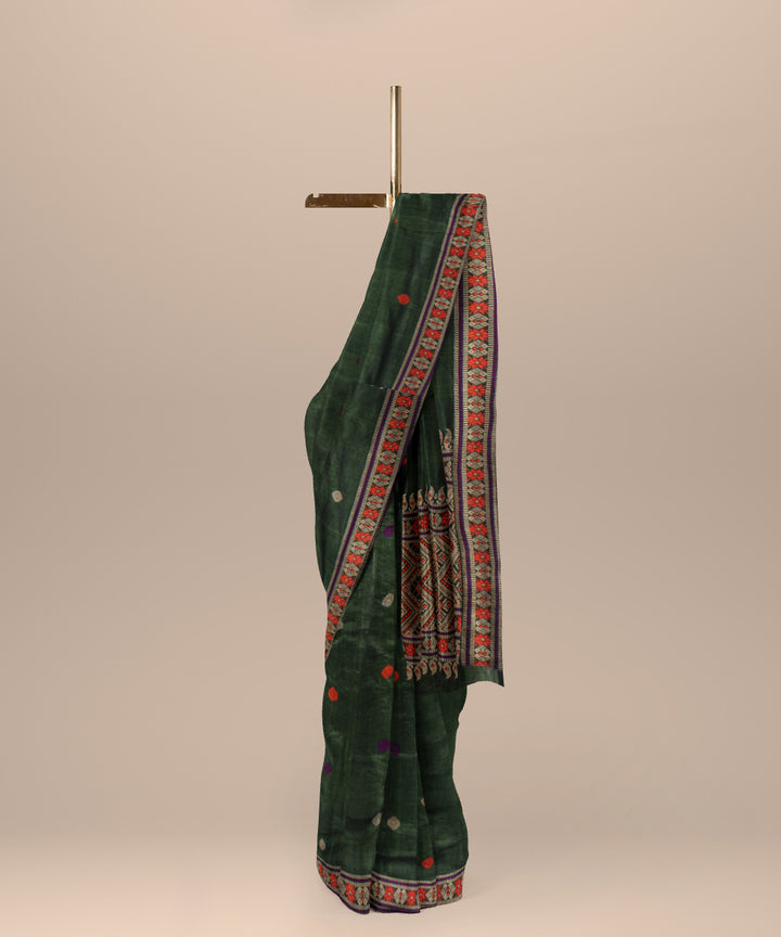 Dark green grey cotton handloom assam saree