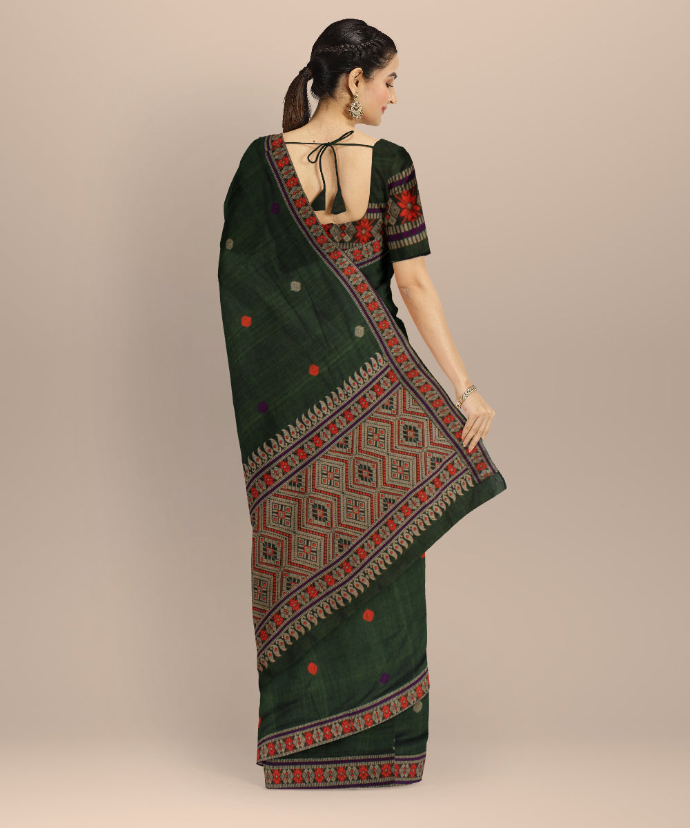 Dark green grey cotton handloom assam saree