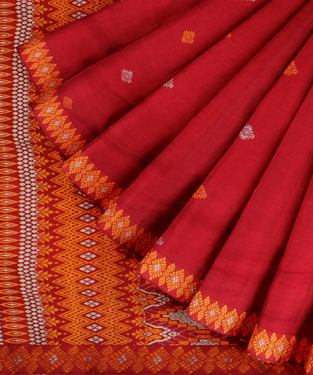 Red yellow handloom cotton assam saree