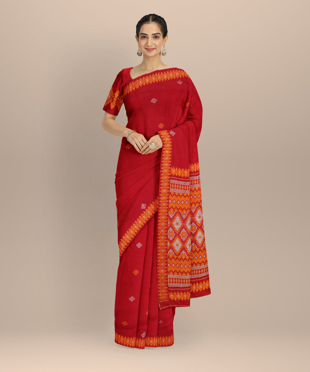 Red yellow handloom cotton assam saree