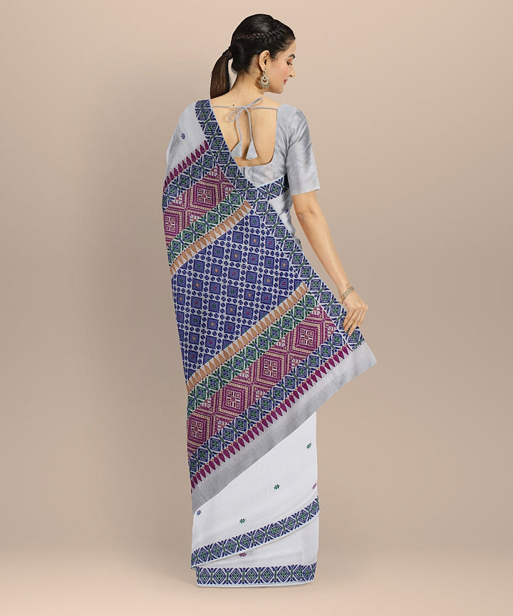 White multicolour handloom assam cotton saree