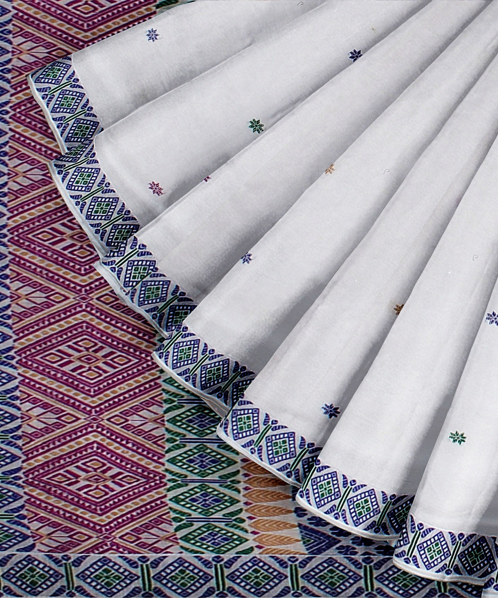 White multicolour handloom assam cotton saree