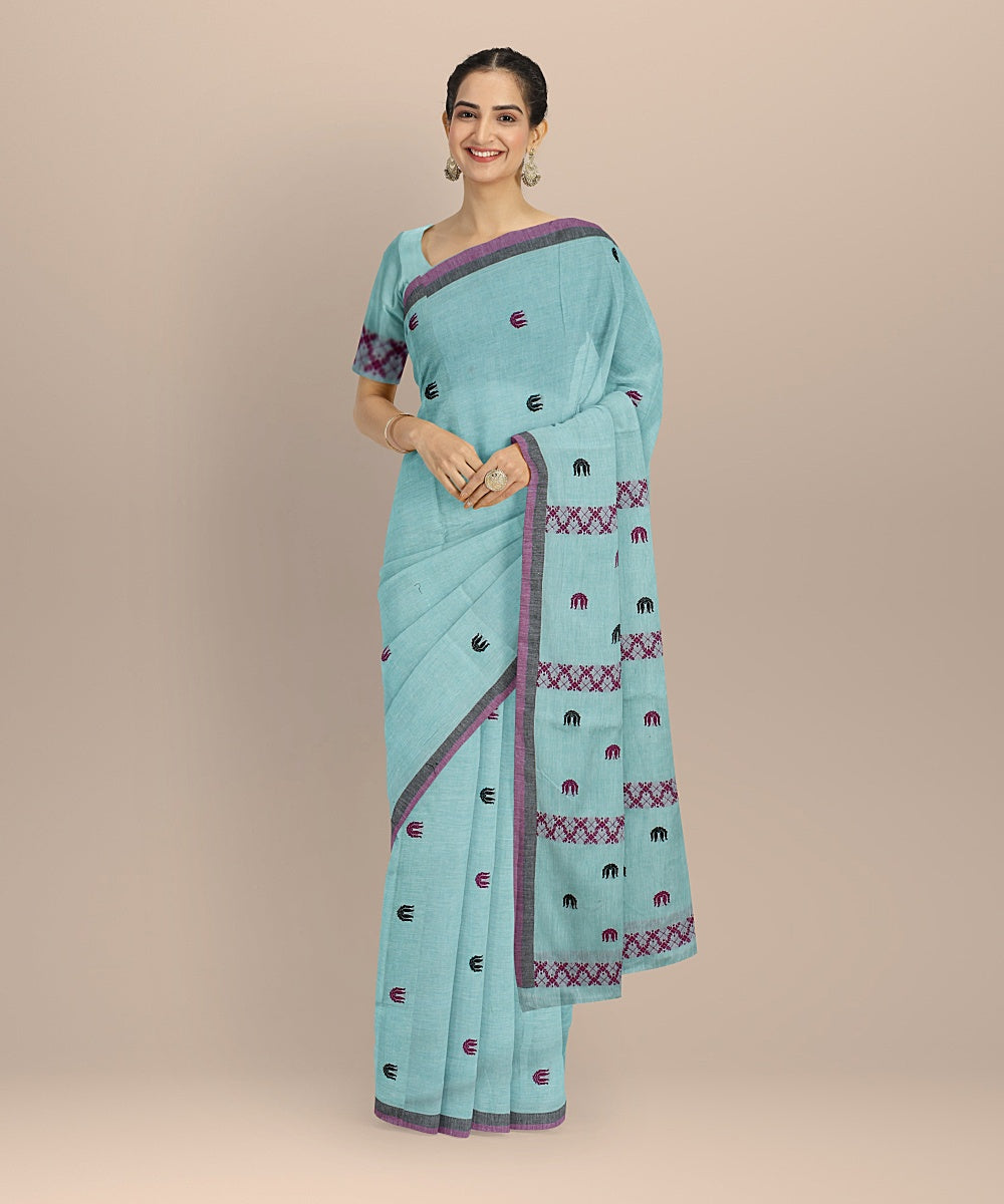 Light green multicolour cotton handloom assam saree