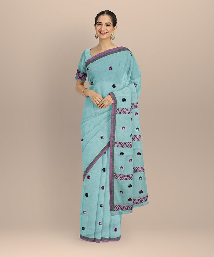 Light green multicolour cotton handloom assam saree