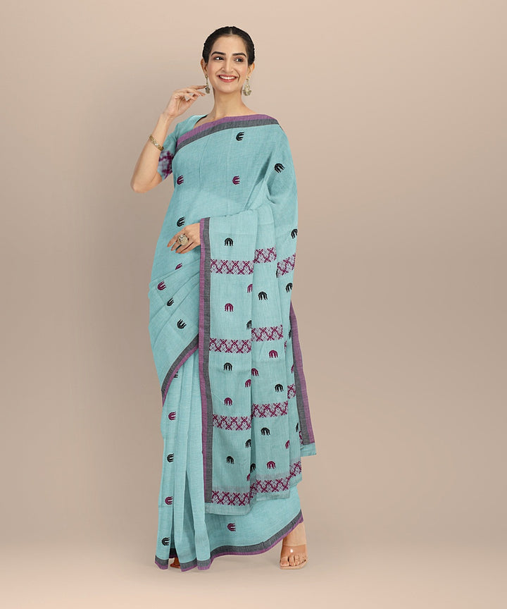 Light green multicolour cotton handloom assam saree