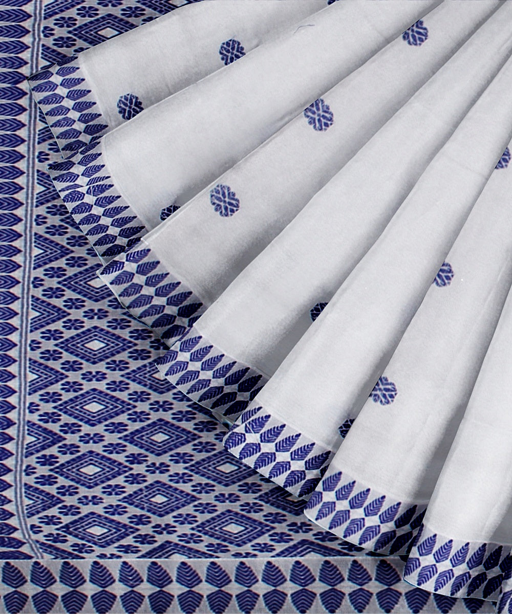White blue handloom cotton assam saree
