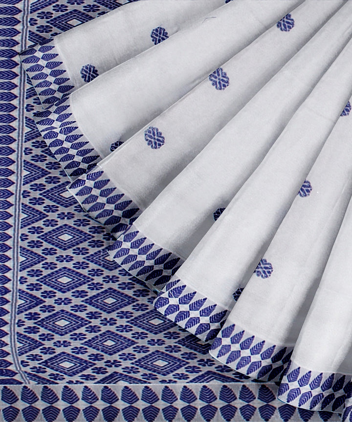 White blue handloom cotton assam saree
