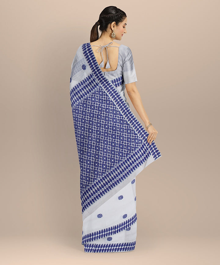 White blue handloom cotton assam saree
