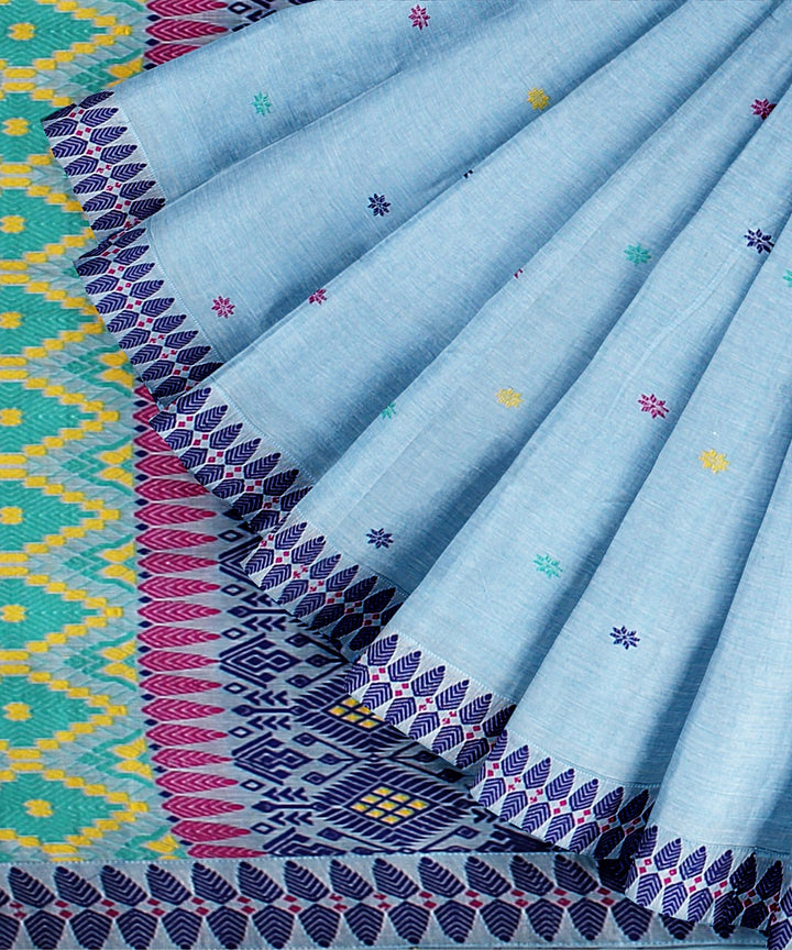 Sky blue multicolour cotton handloom assam saree