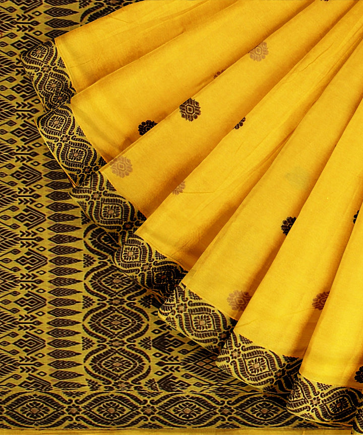 Yellow brown cotton handloom assam saree
