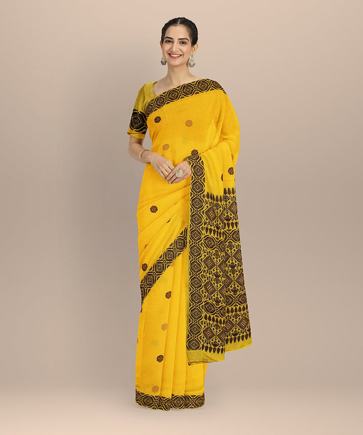 Yellow brown cotton handloom assam saree