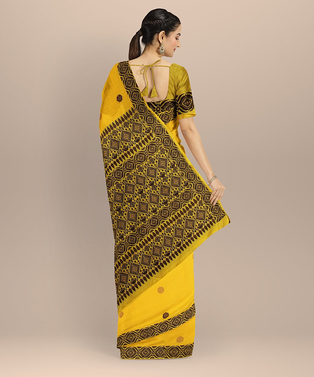 Yellow brown cotton handloom assam saree