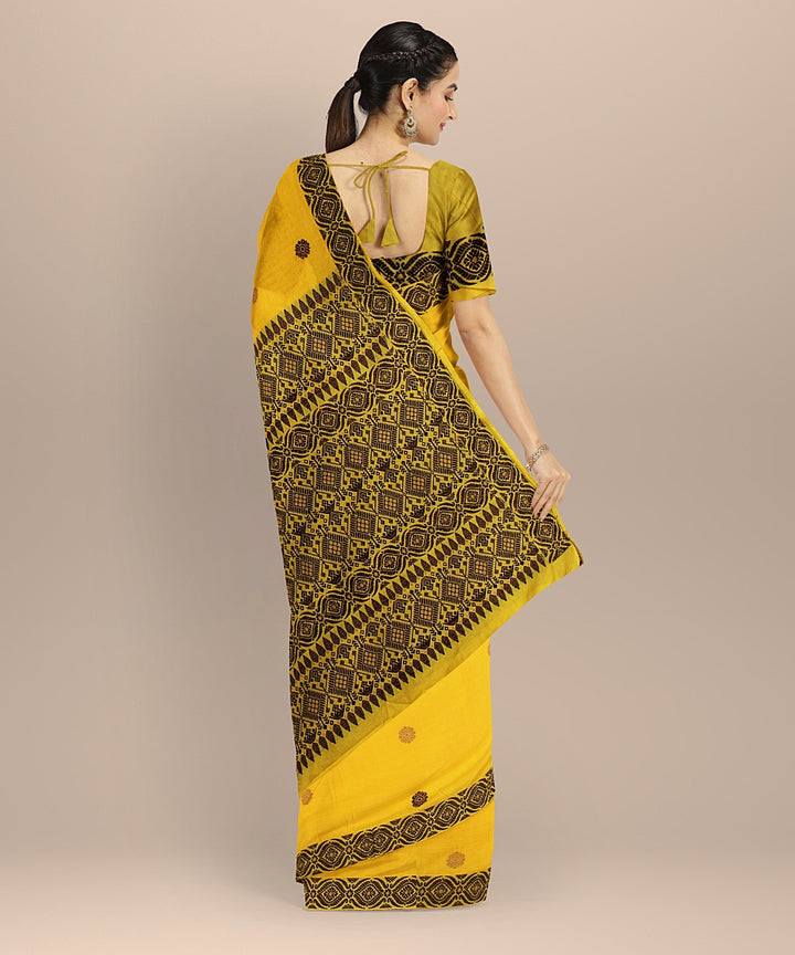 Yellow brown cotton handloom assam saree
