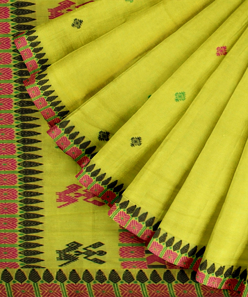 Lime green multicolour cotton handloom assam saree