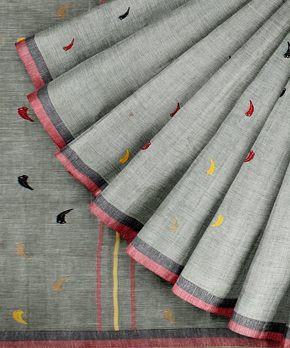 Grey multicolour cotton handloom assam saree