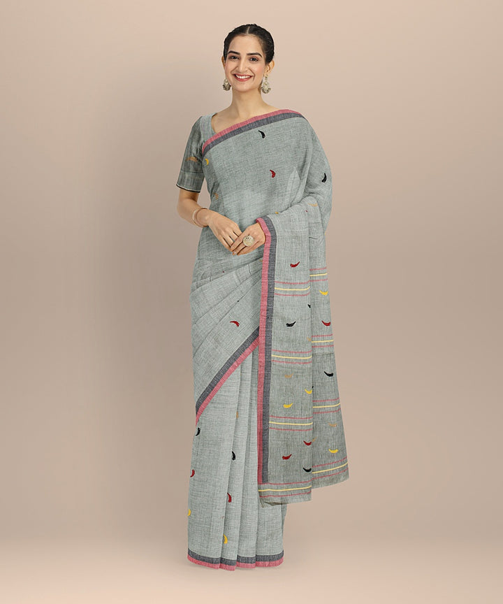Grey multicolour cotton handloom assam saree