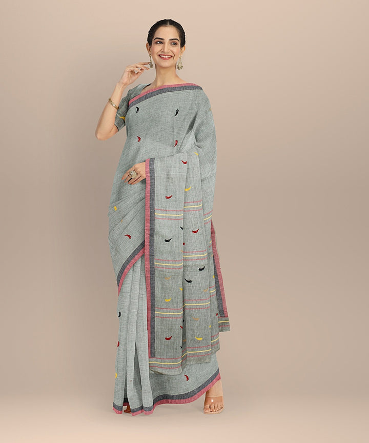 Grey multicolour cotton handloom assam saree