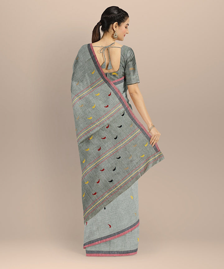 Grey multicolour cotton handloom assam saree