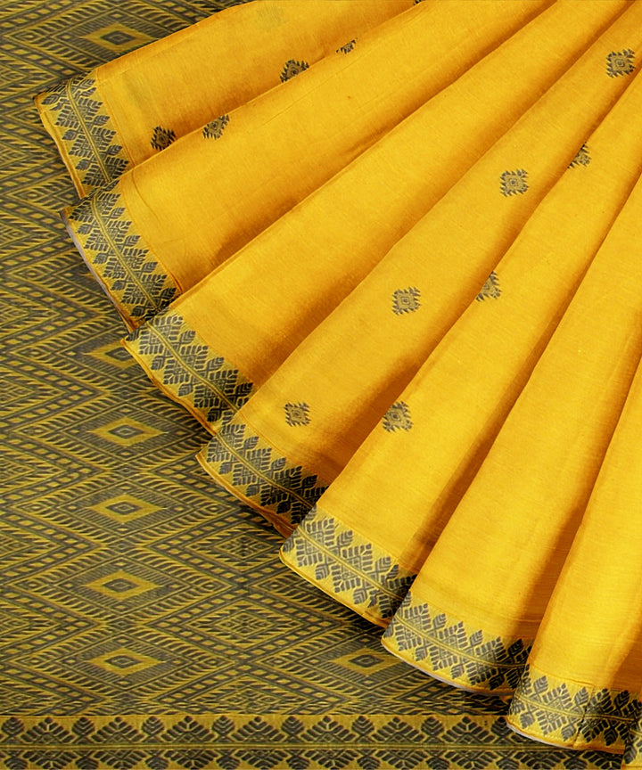 Yellow grey cotton handloom assam saree
