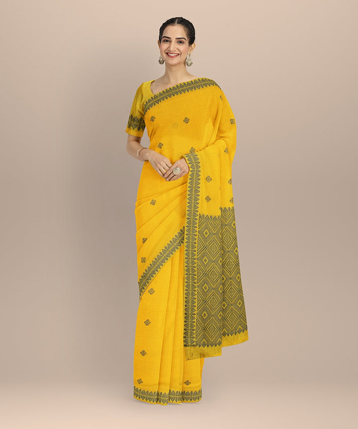 Yellow grey cotton handloom assam saree