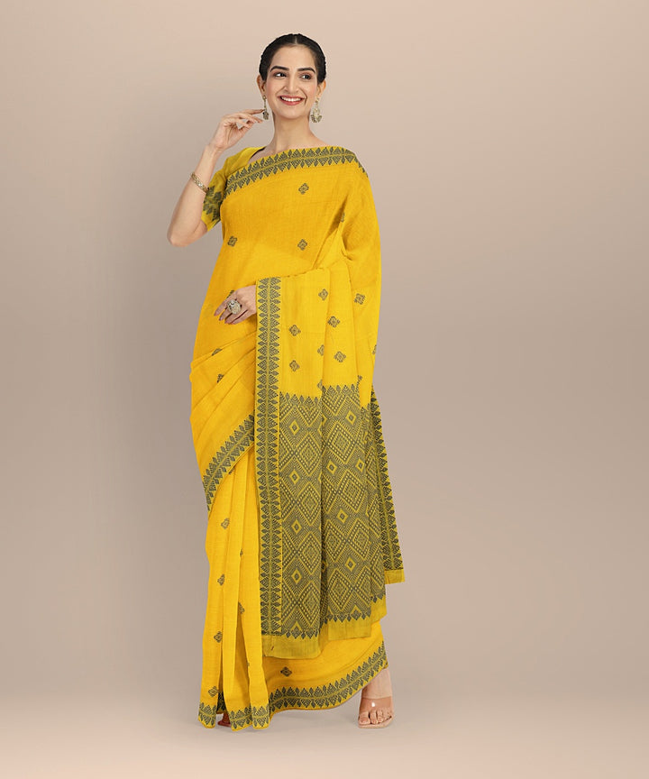 Yellow grey cotton handloom assam saree