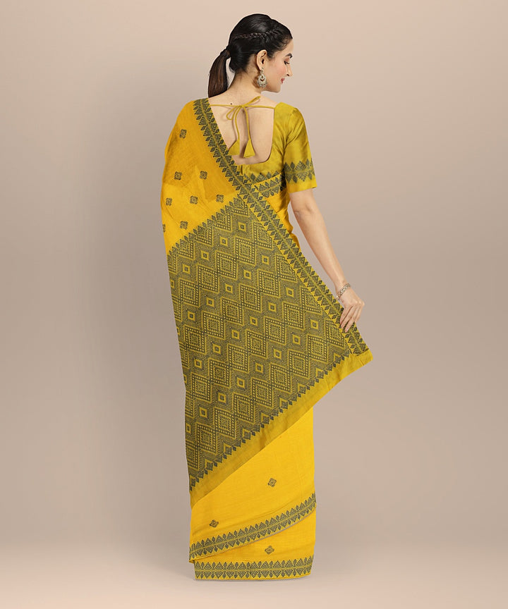 Yellow grey cotton handloom assam saree