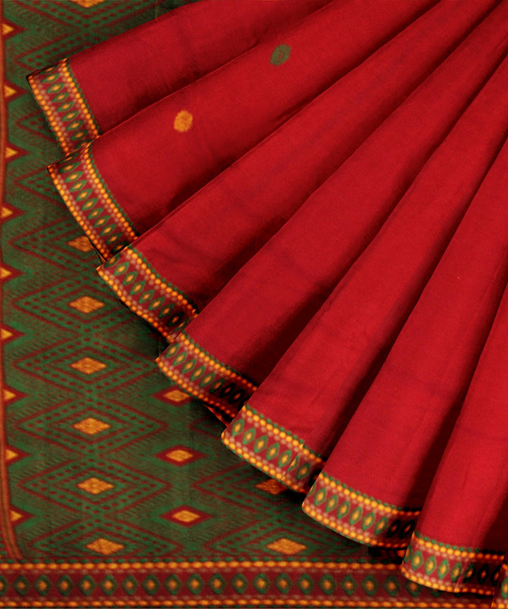 Red green cotton handloom assam saree