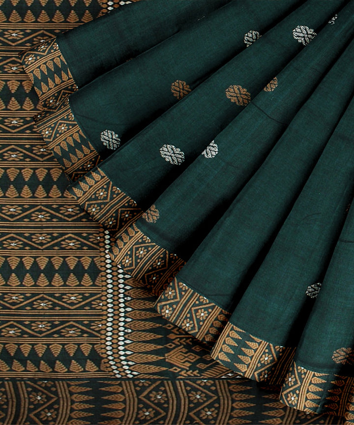 Dark green brown cotton handloom assam saree