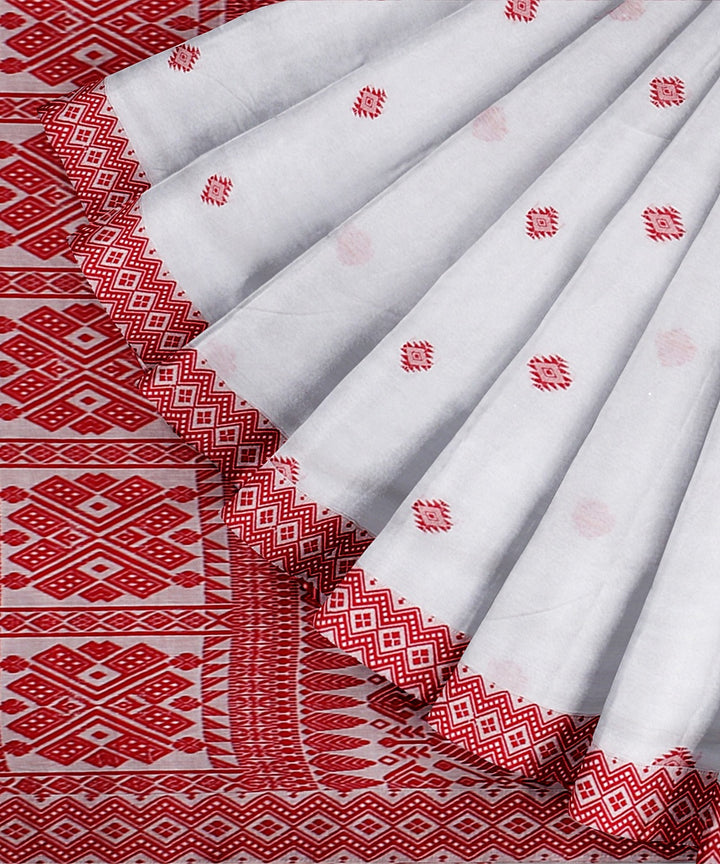 White red cotton handloom assam saree