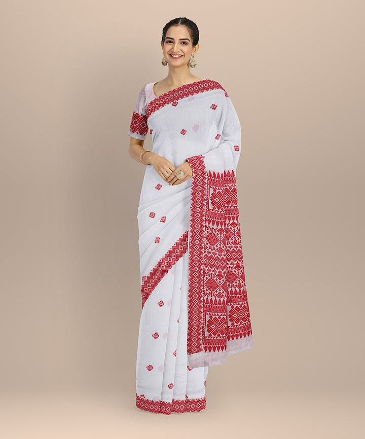White red cotton handloom assam saree