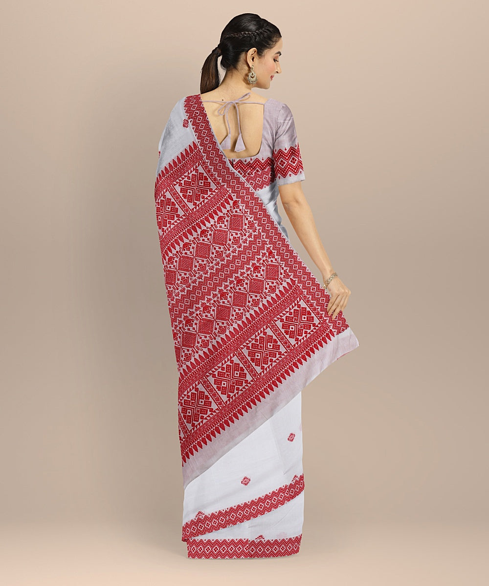 White red cotton handloom assam saree