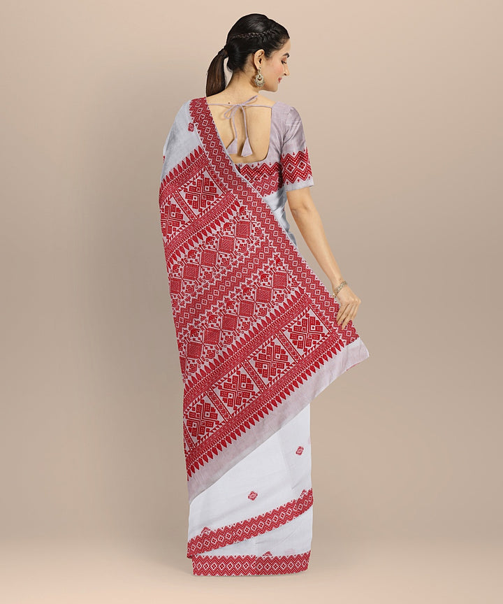 White red cotton handloom assam saree