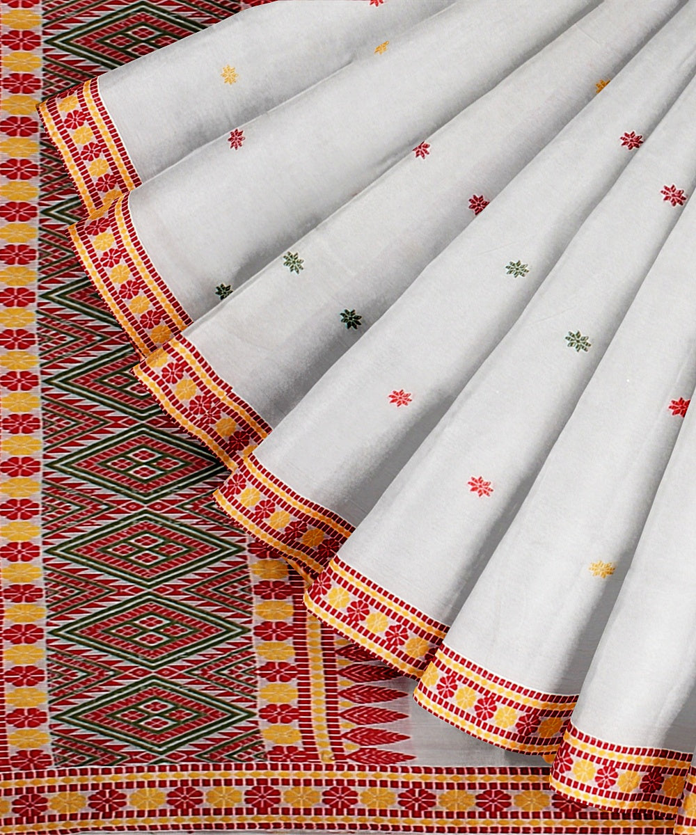 White multicolour handloom cotton assam saree