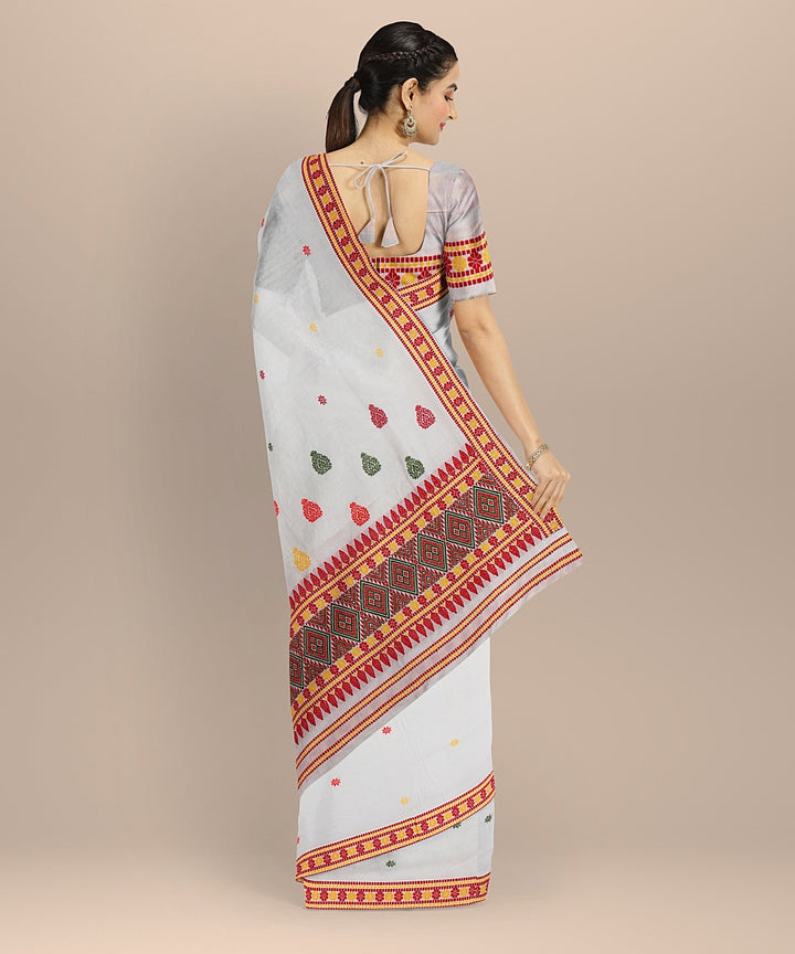 White multicolour handloom cotton assam saree