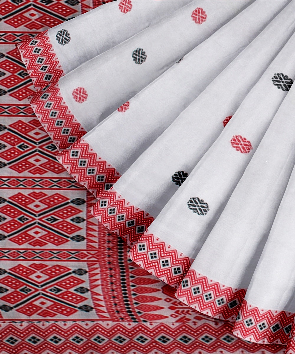 White multicolour cotton handloom assam saree