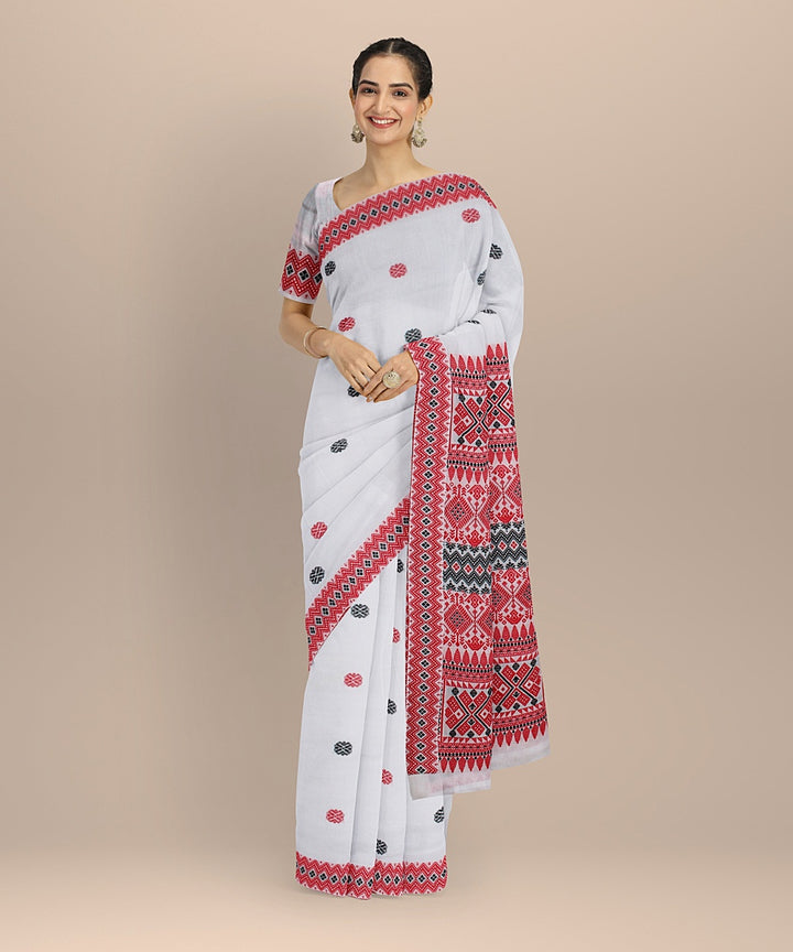 White multicolour cotton handloom assam saree
